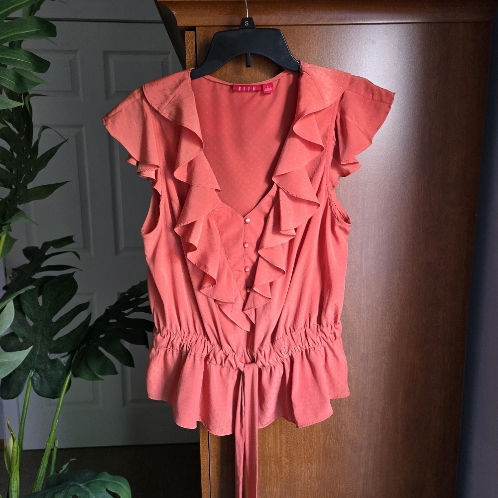 Elle Orange Ruffled Peplum Blouse Large
